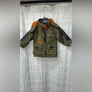 Kids FRANCE Orchestra olive army green jacket leather accents vintage look